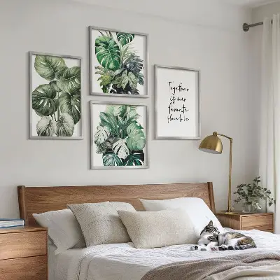 Set de tablouri cu frunze tropicale verzi gata de agățat