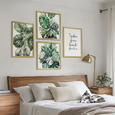 Set de tablouri cu frunze tropicale verzi gata de agățat