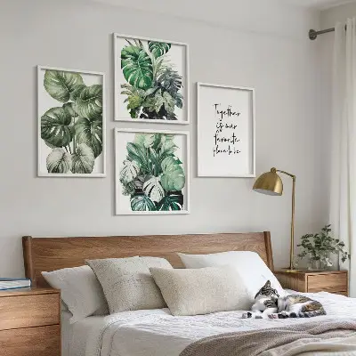 Set de tablouri cu frunze tropicale verzi gata de agățat