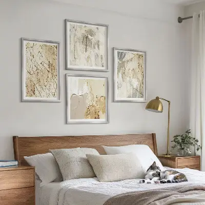 Set de tablouri decorative pentru perete linii cu forme abstracte bej