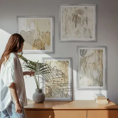 Set de tablouri decorative pentru perete linii cu forme abstracte bej