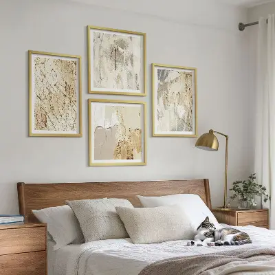 Set de tablouri decorative pentru perete linii cu forme abstracte bej