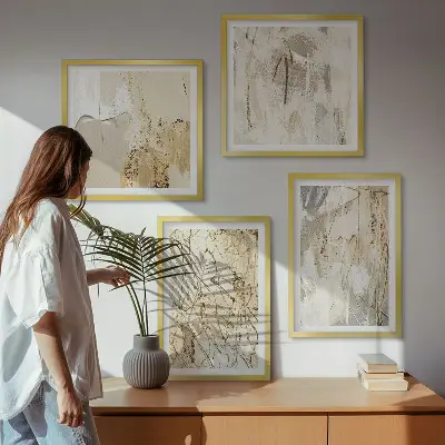 Set de tablouri decorative pentru perete linii cu forme abstracte bej