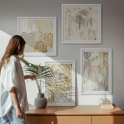 Set de tablouri decorative pentru perete linii cu forme abstracte bej