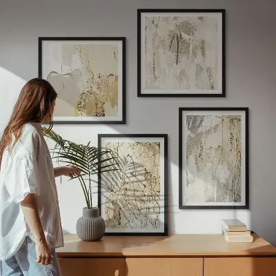 Set de tablouri decorative pentru perete linii cu forme abstracte bej