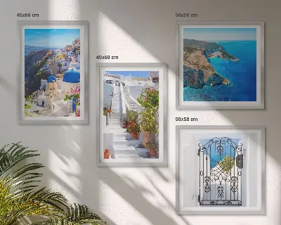 Set de tablouri gata de agățat arhitectură grecească din Santorini, Oia