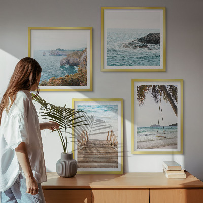 Set tablouri gata de agățat Scări plajă vedere la mare balansoar