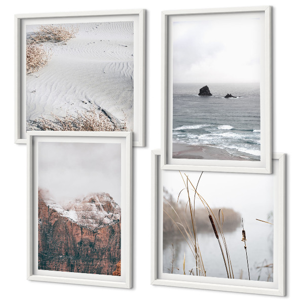 Set tablouri gata de agățat Valuri abstracte gri pastel