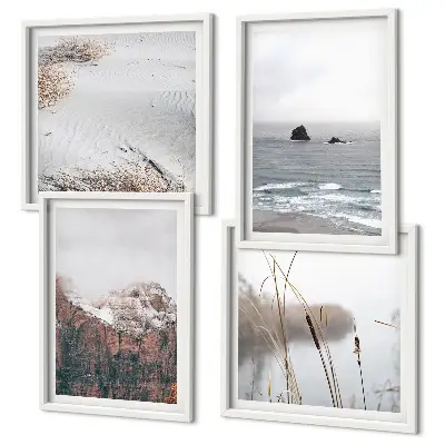 Set de tablouri Valuri abstracte gri pastel gata de agățat