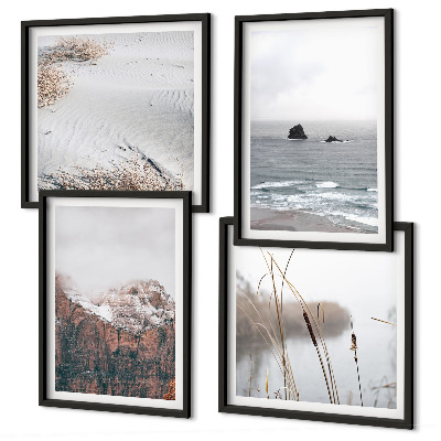 Set tablouri gata de agățat Valuri abstracte gri pastel