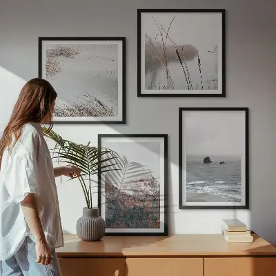 Set de tablouri Valuri abstracte gri pastel gata de agățat