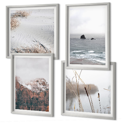 Set tablouri gata de agățat Valuri abstracte gri pastel