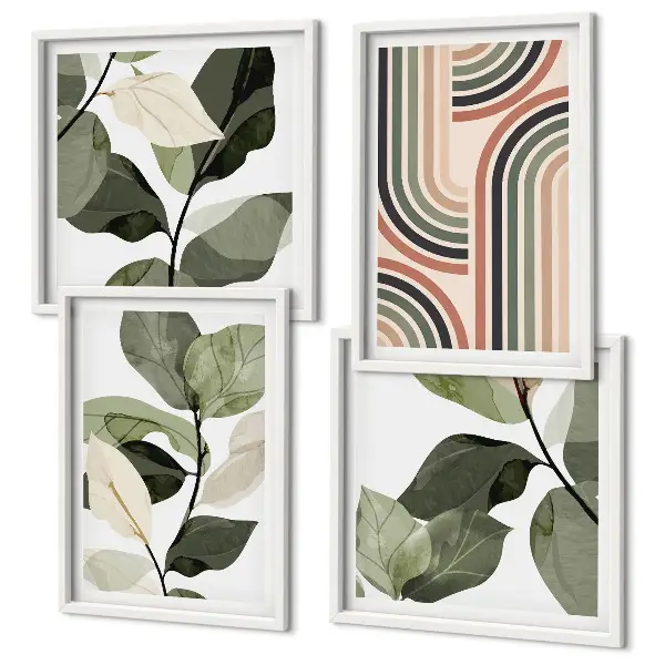 Set de tablouri decorative cu motive vegetale geometrice gata de agățat