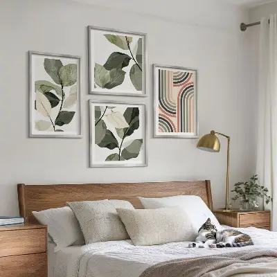 Set de tablouri decorative cu motive vegetale geometrice gata de agățat