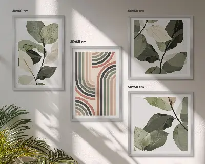 Set de tablouri decorative cu motive vegetale geometrice gata de agățat
