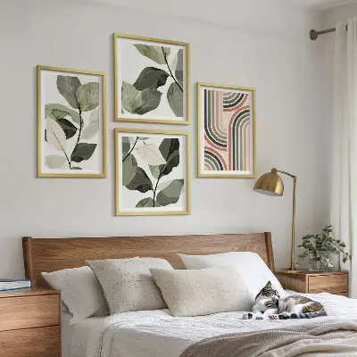 Set de tablouri decorative cu motive vegetale geometrice gata de agățat