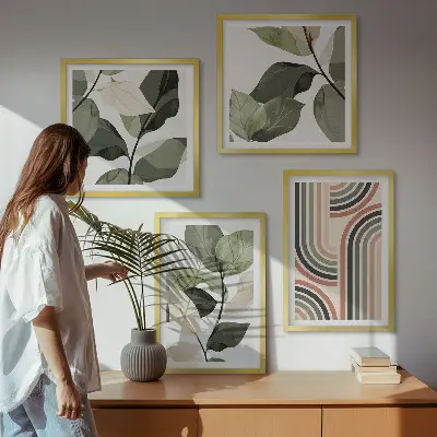 Set de tablouri decorative cu motive vegetale geometrice gata de agățat
