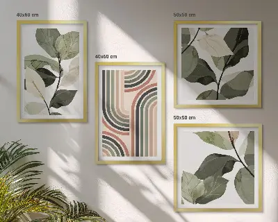 Set de tablouri decorative cu motive vegetale geometrice gata de agățat