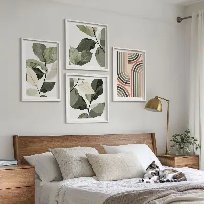 Set de tablouri decorative cu motive vegetale geometrice gata de agățat