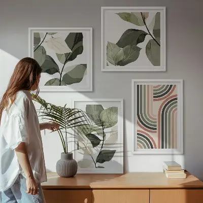 Set de tablouri decorative cu motive vegetale geometrice gata de agățat
