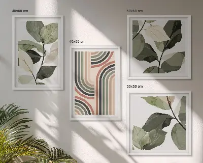 Set de tablouri decorative cu motive vegetale geometrice gata de agățat