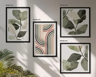 Set de tablouri decorative cu motive vegetale geometrice gata de agățat