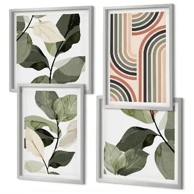 Set de tablouri decorative cu motive vegetale geometrice gata de agățat