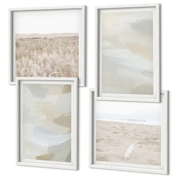 Set de tablouri decorative gata de agățat cu fundal abstract și linii delicate