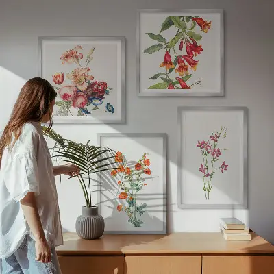 Pictură cu flori în stil retro set de tablouri gata de agățat