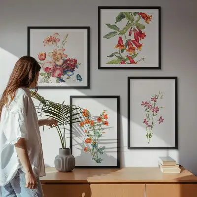 Pictură cu flori în stil retro set de tablouri gata de agățat