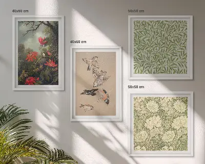 Compoziție de tablouri pentru perete cu flori și păsări în mediul natural
