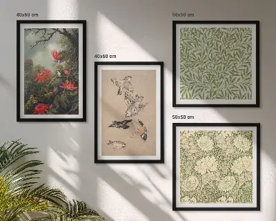 Compoziție de tablouri pentru perete cu flori și păsări în mediul natural