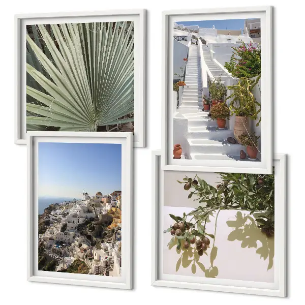 Set de tablouri gata de agățat cu vedere la scările albe din Santorini