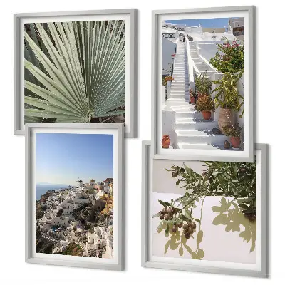 Set de tablouri gata de agățat cu vedere la scările albe din Santorini