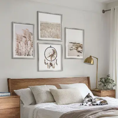 Compoziție de tablouri pentru perete stil boho pe plajă cu câmpuri de iarbă