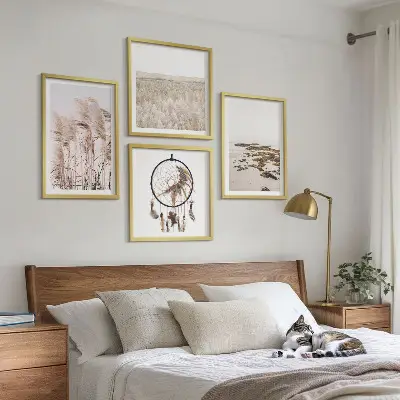 Compoziție de tablouri pentru perete stil boho pe plajă cu câmpuri de iarbă