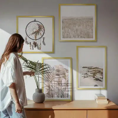 Compoziție de tablouri pentru perete stil boho pe plajă cu câmpuri de iarbă