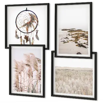 Compoziție de tablouri pentru perete stil boho pe plajă cu câmpuri de iarbă