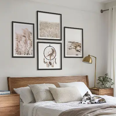Compoziție de tablouri pentru perete stil boho pe plajă cu câmpuri de iarbă
