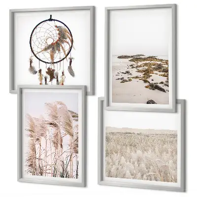 Compoziție de tablouri pentru perete stil boho pe plajă cu câmpuri de iarbă