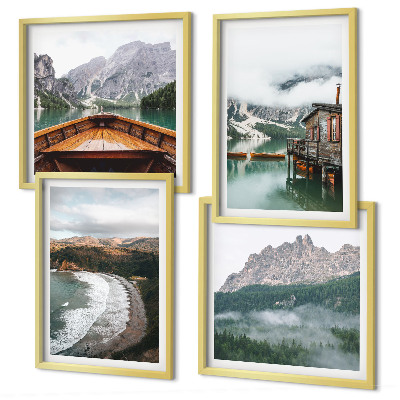 Compoziție de tablouri pentru perete Casă de lemn pe plaje montane
