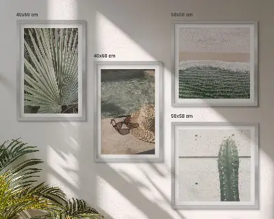 Compoziție de tablouri pentru perete cu tematică de plante tropicale