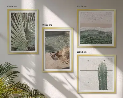 Compoziție de tablouri pentru perete cu tematică de plante tropicale