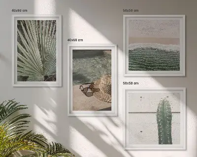Compoziție de tablouri pentru perete cu tematică de plante tropicale