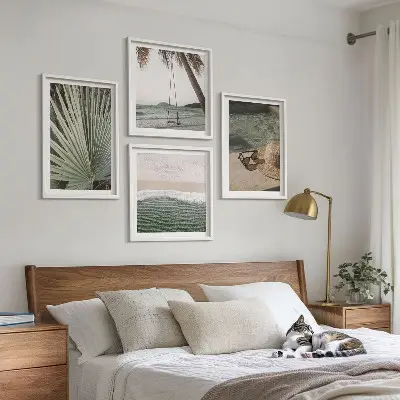 Set de tablouri gata de agățat vacanță pe plajă cu leagăn sub frunze