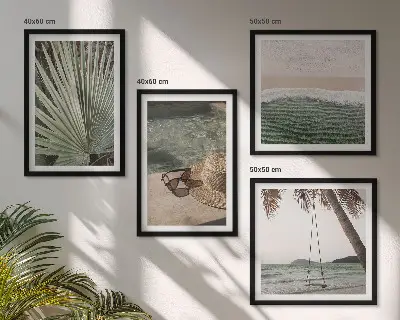 Set de tablouri gata de agățat vacanță pe plajă cu leagăn sub frunze