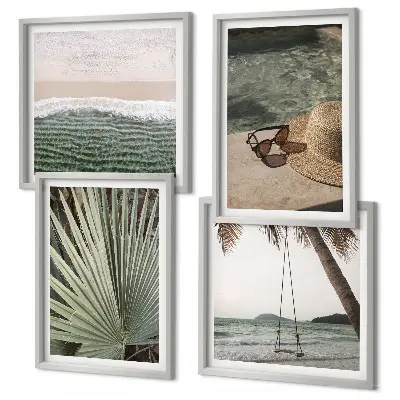 Set de tablouri gata de agățat vacanță pe plajă cu leagăn sub frunze