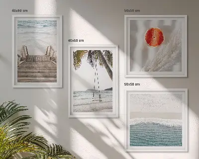 Compoziție de tablouri pentru perete atmosferă cu scări din lemn pe plajă