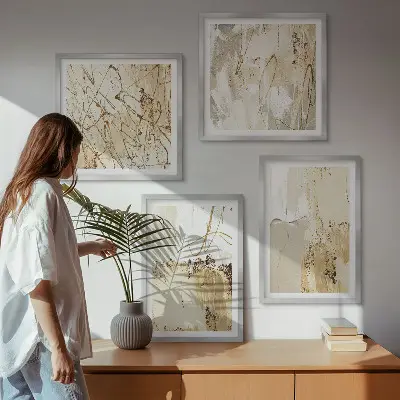Set de tablouri gata de agățat cu modele abstracte în nuanțe de bej și alb