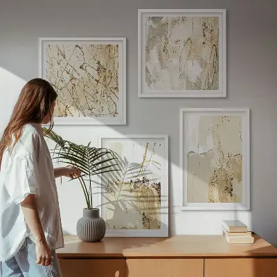Set de tablouri gata de agățat cu modele abstracte în nuanțe de bej și alb